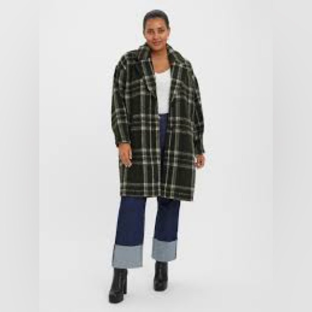 Vero Moda Curve Cassandra Plaid Check Coat Size 16 Grandpa Oversized